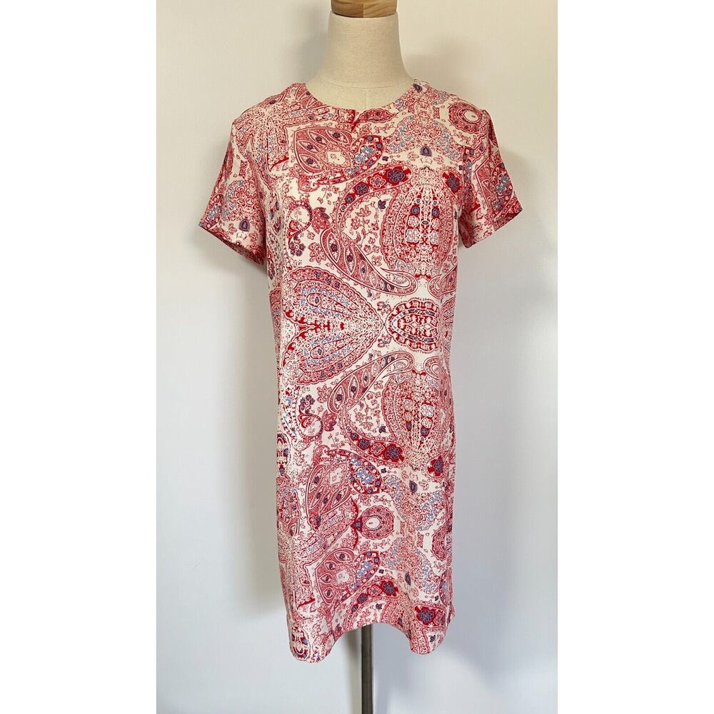 Adrienne Vittadini Red Paisley Crew Neck Short Sleeve Western Pattern Dress US 6